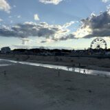 Old Orchard Beach in the fall at low tide with the Ferris wheel in the background